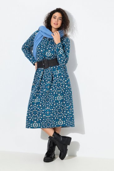 Ulla Popken 844722 Robe sweat imprimée Pétrole - Robes sweat - 