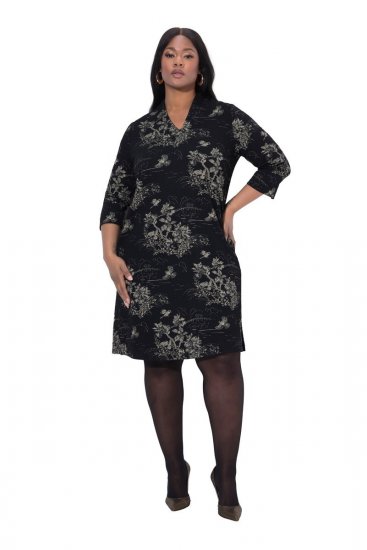 Ulla Popken 844739 Robe à manches 3/4 Noir - Robes midi - Robes midi grande taille
