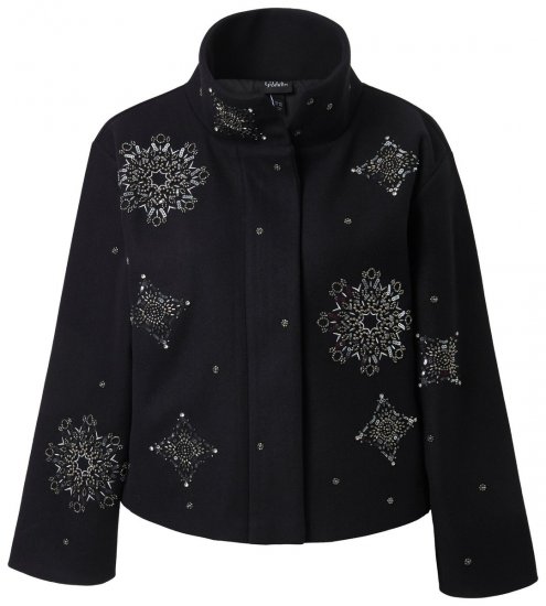 Ulla Popken 844839 Veste courte brodée de flocons Bleu marine - Vestes - Vestes femme grande taille