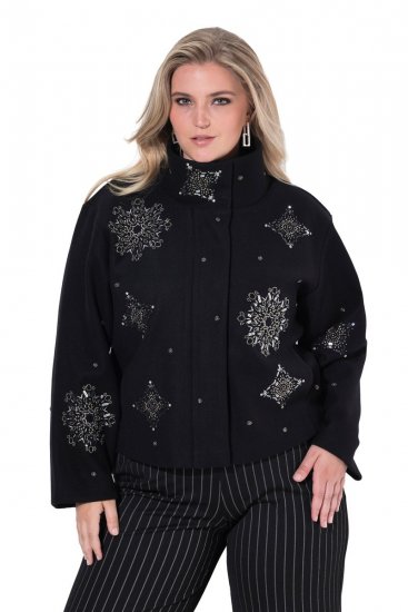 Ulla Popken 844839 Veste courte brodée de flocons Bleu marine - Vestes - Vestes femme grande taille