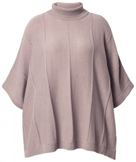 Ulla Popken 844996 Poncho côtelé en mérinos col roulé Marron clair - Ponchos & capes - 