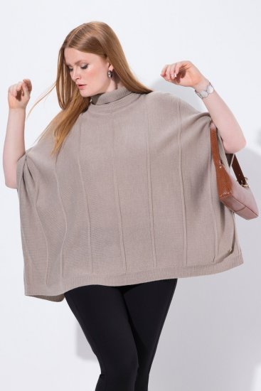 Ulla Popken 844996 Poncho côtelé en mérinos col roulé Marron clair - Ponchos & capes - 