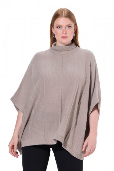 Ulla Popken 844996 Poncho côtelé en mérinos col roulé Marron clair - Ponchos & capes - 