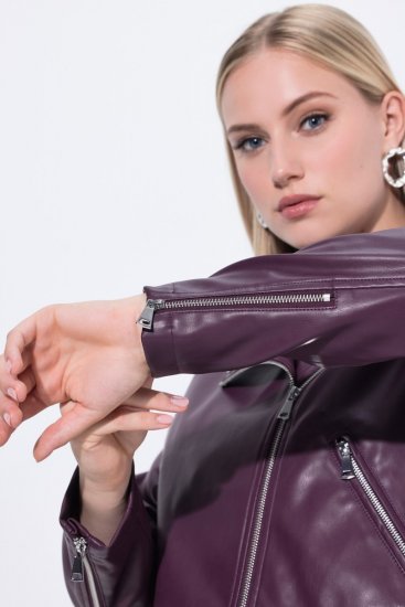 Ulla Popken 845121 Veste biker en similicuir Prune - Vestes - Vestes femme grande taille
