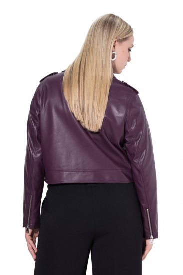 Ulla Popken 845121 Veste biker en similicuir Prune - Vestes - Vestes femme grande taille