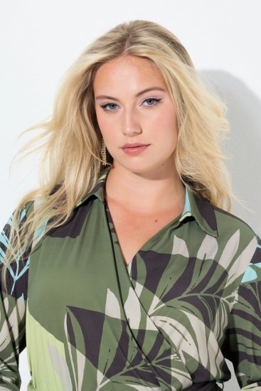 Ulla Popken 845122 Robe mi-longue imprimée à poches Turquoise - Robes midi - Robes midi grande taille