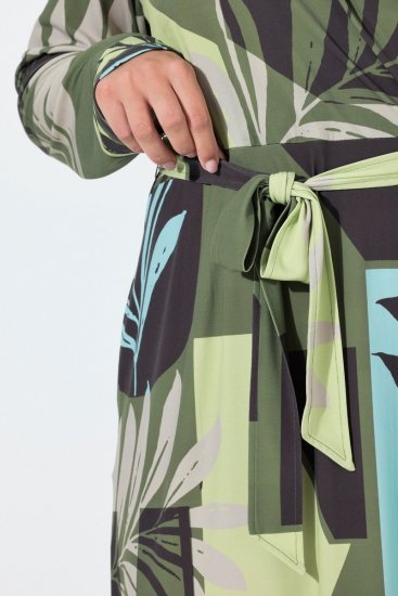 Ulla Popken 845122 Robe mi-longue imprimée à poches Turquoise - Robes midi - Robes midi grande taille