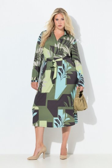 Ulla Popken 845122 Robe mi-longue imprimée à poches Turquoise - Robes midi - Robes midi grande taille
