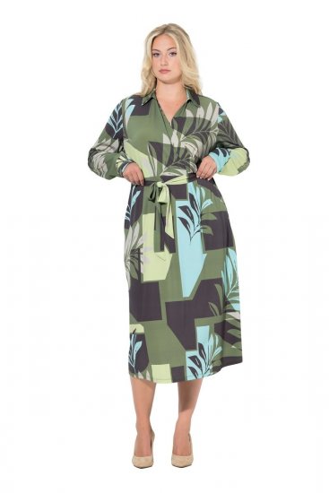 Ulla Popken 845122 Robe mi-longue imprimée à poches Turquoise - Robes midi - Robes midi grande taille