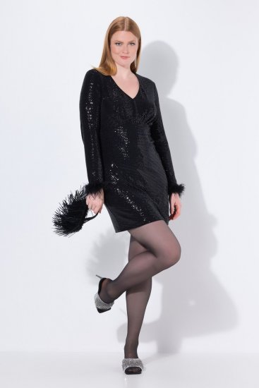 Ulla Popken 845145 Robe à sequins Noir - Robes de soirée - Robes de soirée grande taille