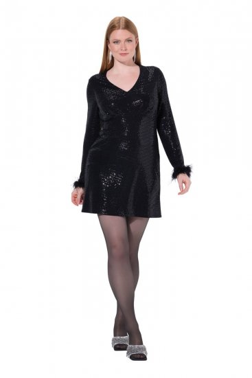 Ulla Popken 845145 Robe à sequins Noir - Robes de soirée - Robes de soirée grande taille