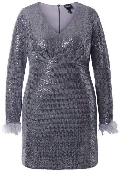 Ulla Popken 845145 Robe à sequins à col V Argent - Robes de soirée - Robes de soirée grande taille