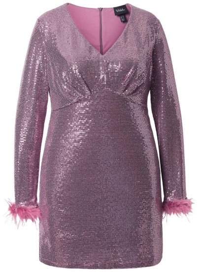 Ulla Popken 845145 Robe à sequins à col V Rose - Robes de soirée - Robes de soirée grande taille