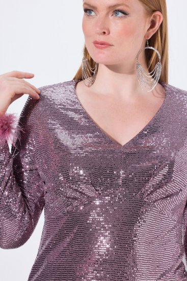 Ulla Popken 845145 Robe à sequins à col V Rose - Robes de soirée - Robes de soirée grande taille