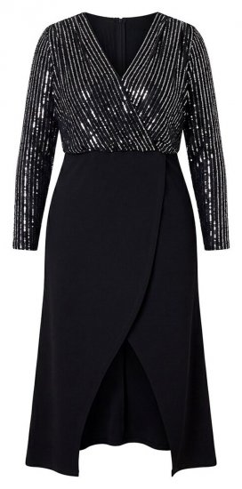 Ulla Popken 845151 Robe rayée à col V Noir - Robes de soirée - Robes de soirée grande taille