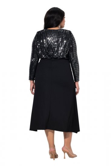 Ulla Popken 845151 Robe rayée à col V Noir - Robes de soirée - Robes de soirée grande taille