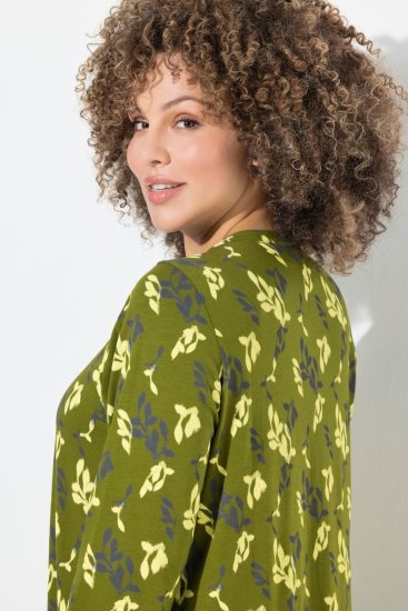 Ulla Popken 845190 Robe en jersey fleurie Turquoise - Robes en jersey - 