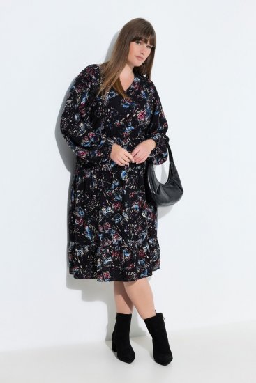 Ulla Popken 845287 Robe mi-longue imprimée Noir - Robes midi - Robes midi grande taille