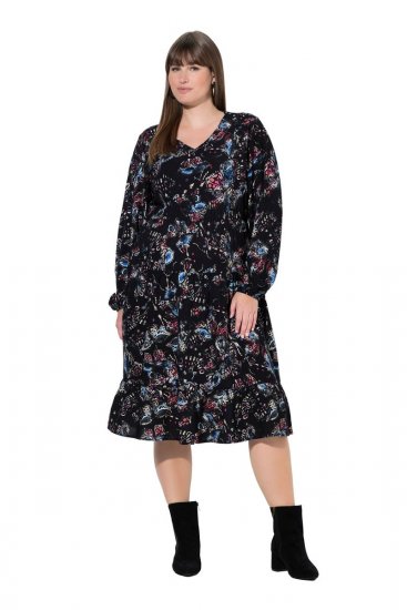 Ulla Popken 845287 Robe mi-longue imprimée Noir - Robes midi - Robes midi grande taille