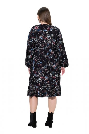 Ulla Popken 845287 Robe mi-longue imprimée Noir - Robes midi - Robes midi grande taille