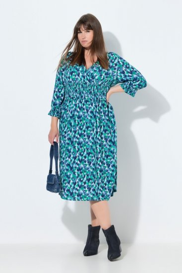 Ulla Popken 845360 Robe mi-longue imprimée Bleu clair - Robes midi - Robes midi grande taille