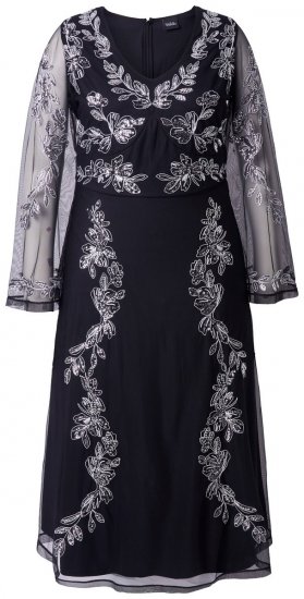 Ulla Popken 845366 Robe de soirée à col V Noir - Robes de soirée - Robes de soirée grande taille