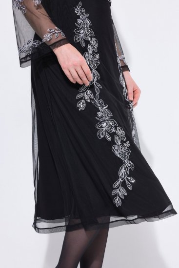 Ulla Popken 845366 Robe de soirée à col V Noir - Robes de soirée - Robes de soirée grande taille