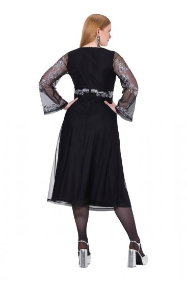 Ulla Popken 845366 Robe de soirée à col V Noir - Robes de soirée - Robes de soirée grande taille