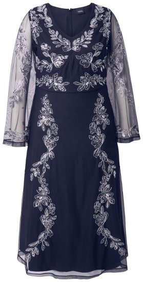 Ulla Popken 845366 Robe à sequins fleurie Bleu marine - Robes de soirée - Robes de soirée grande taille