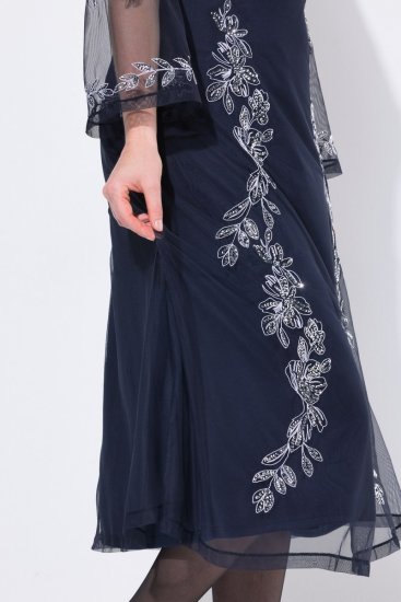 Ulla Popken 845366 Robe à sequins fleurie Bleu marine - Robes de soirée - Robes de soirée grande taille