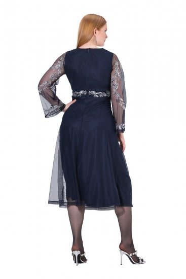 Ulla Popken 845366 Robe à sequins fleurie Bleu marine - Robes de soirée - Robes de soirée grande taille