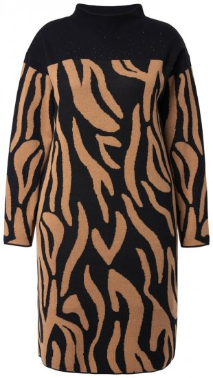 Ulla Popken 845378 Robe en maille à imprimé animal Beige - Robes de soirée - Robes de soirée grande taille