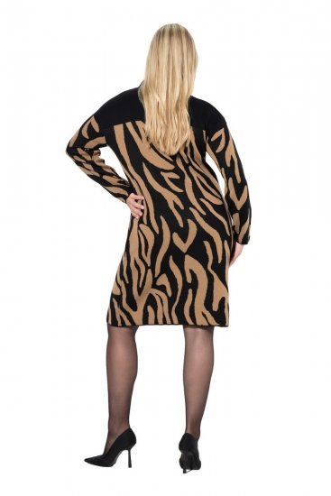 Ulla Popken 845378 Robe en maille à imprimé animal Beige - Robes de soirée - Robes de soirée grande taille