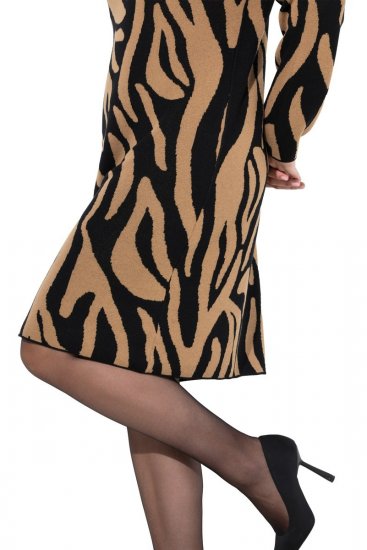 Ulla Popken 845378 Robe en maille à imprimé animal Beige - Robes de soirée - Robes de soirée grande taille