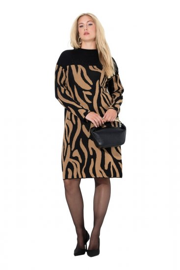 Ulla Popken 845378 Robe en maille à imprimé animal Beige - Robes de soirée - Robes de soirée grande taille