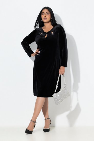 Ulla Popken 845573 Robe en velours à manches longues Noir - Robes de soirée - Robes de soirée grande taille