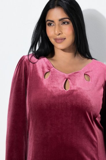 Ulla Popken 845573 Robe en velours à manches longues Bordeaux - Robes de soirée - Robes de soirée grande taille