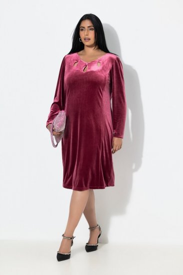 Ulla Popken 845573 Robe en velours à manches longues Bordeaux - Robes de soirée - Robes de soirée grande taille
