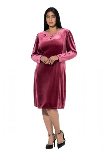 Ulla Popken 845573 Robe en velours à manches longues Bordeaux - Robes de soirée - Robes de soirée grande taille