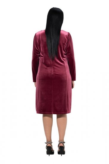 Ulla Popken 845573 Robe en velours à manches longues Bordeaux - Robes de soirée - Robes de soirée grande taille