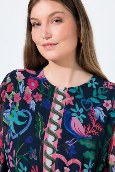 Ulla Popken 845649 Robe en mousseline fleurie Bleu marine - Robes midi - Robes midi grande taille