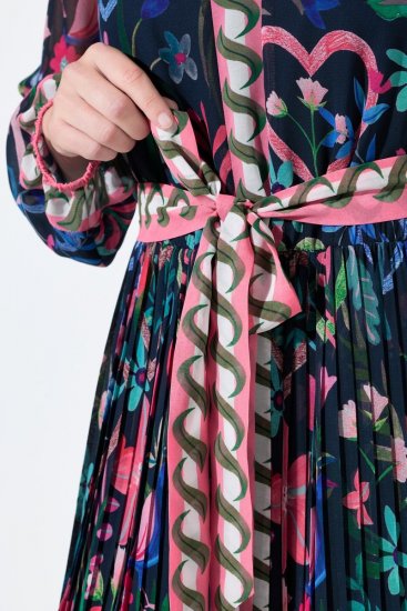 Ulla Popken 845649 Robe en mousseline fleurie Bleu marine - Robes midi - Robes midi grande taille
