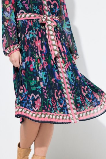 Ulla Popken 845649 Robe en mousseline fleurie Bleu marine - Robes midi - Robes midi grande taille