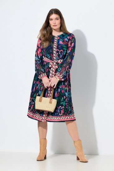 Ulla Popken 845649 Robe en mousseline fleurie Bleu marine - Robes midi - Robes midi grande taille
