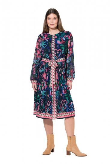 Ulla Popken 845649 Robe en mousseline fleurie Bleu marine - Robes midi - Robes midi grande taille