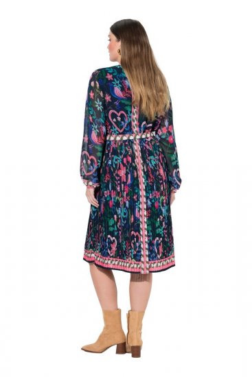 Ulla Popken 845649 Robe en mousseline fleurie Bleu marine - Robes midi - Robes midi grande taille