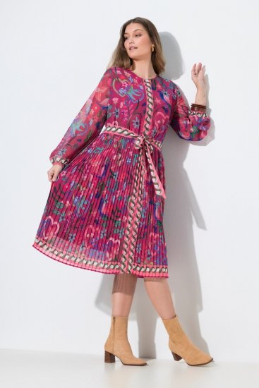 Ulla Popken 845649 Robe mi-longue à manches longues Rouge baie - Robes midi - Robes midi grande taille