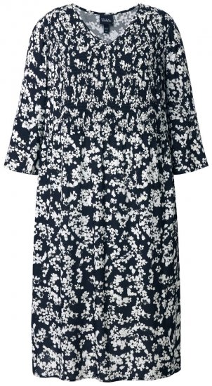 Ulla Popken 845825 Robe mi-longue fleurie à manches 3/4 Noir - Robes midi - Robes midi grande taille