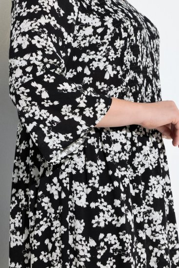 Ulla Popken 845825 Robe mi-longue fleurie à manches 3/4 Noir - Robes midi - Robes midi grande taille