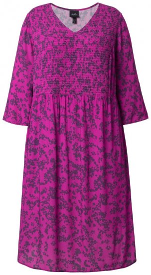 Ulla Popken 845825 Robe mi-longue fleurie à col V Lilas - Robes midi - Robes midi grande taille